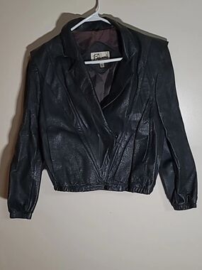 Berman's Black 100% Leather Cropped Jacket